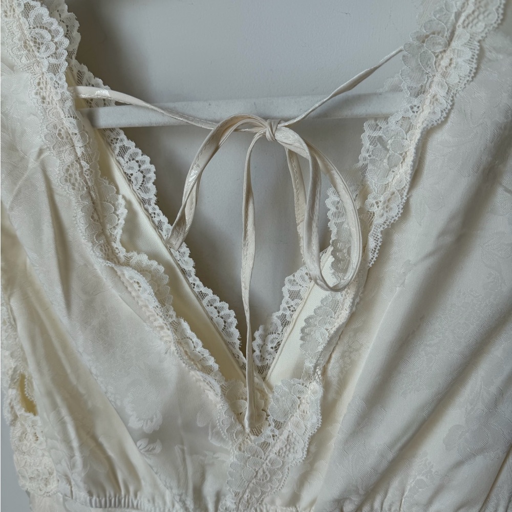 Viral Cream floral Lace trim Maxi Slip Dress - Picture 6 of 7